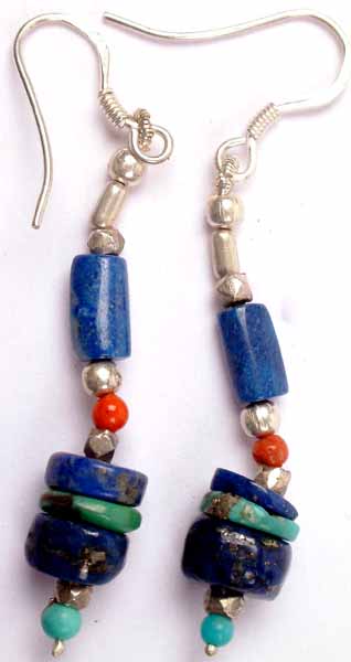 Turquoise, Lapis and Coral Earrings
