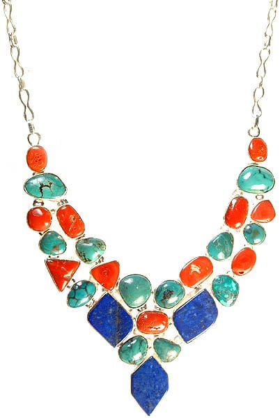 Turquoise, Lapis Lazuli and Coral Necklace