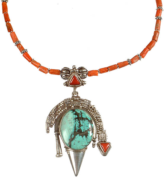 Turquoise Necklace with Coral