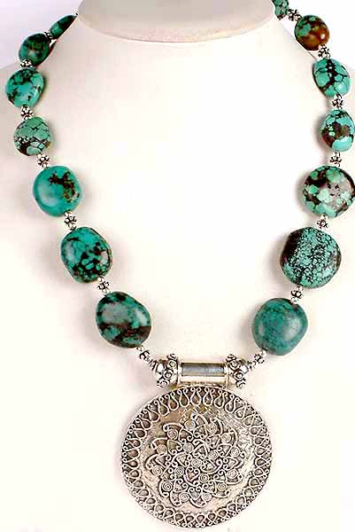 Turquoise Necklace with Filigree Shield