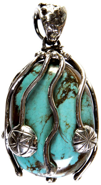 Turquoise Oval Pendant with Sterling Veins