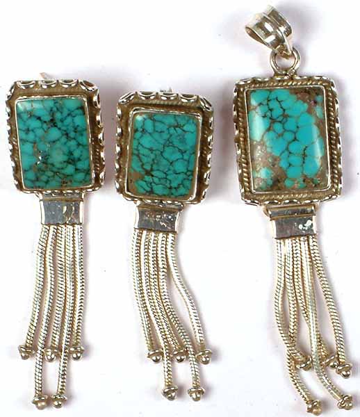 Turquoise Pendant & Earrings Set with Sterling Showers
