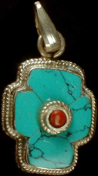 Turquoise Pendant with Central Coral