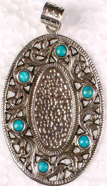 Turquoise Pendant with Dimples and Birds