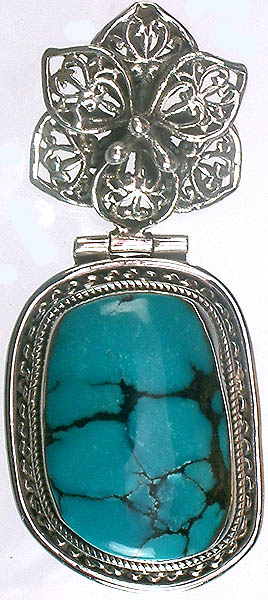 Turquoise Pendant with Floral Bale