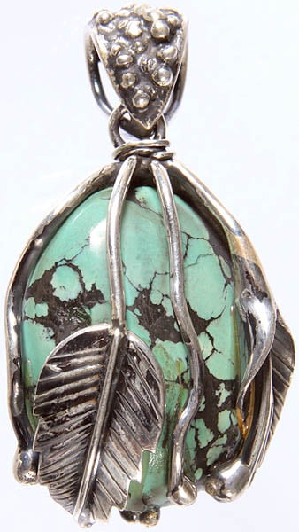 Turquoise Pendant with Leaves and Veins
