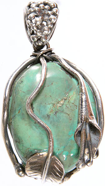 Turquoise Pendant with Sterling Leaves and Veins