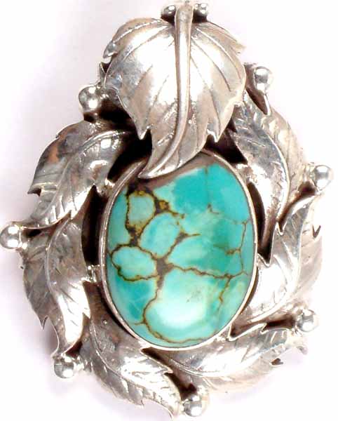 Turquoise Pendant with Sterling Leaves