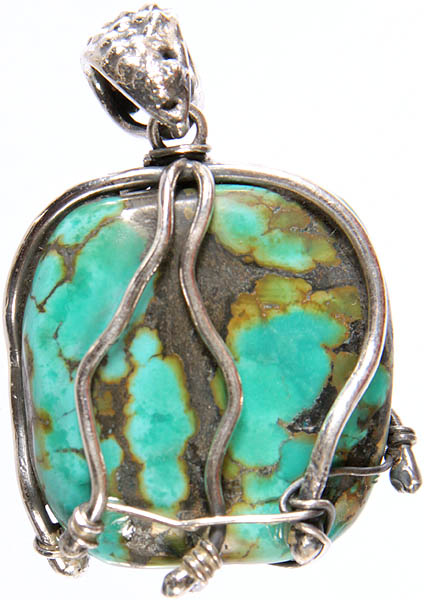 Turquoise Pendant with Sterling Veins