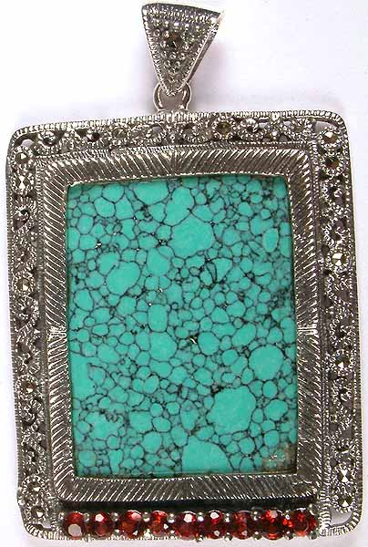 Turquoise Picture Frame Pendant with Garnet