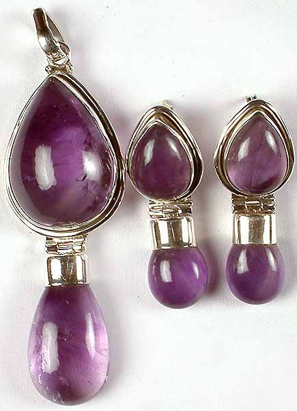 Twin Amethyst Hinged Pendant with Matching Earrings