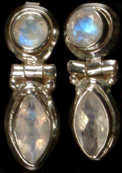 Twin Faceted Rainbow Moonstone Earrings
