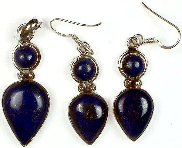 Twin Lapis Lazuli Pendant & Earrings Set