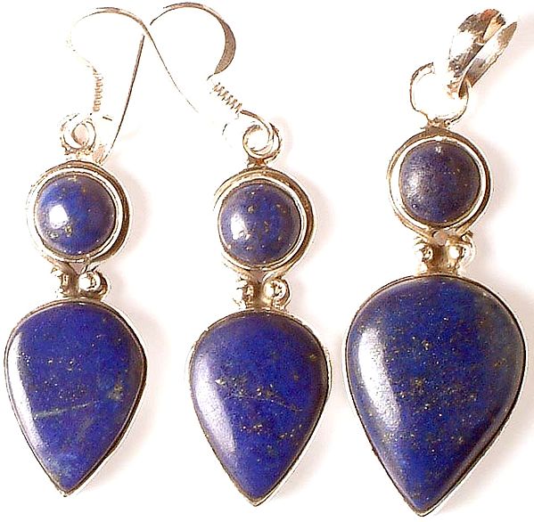 Twin Lapis Lazuli Pendant with Matching Earrings Set