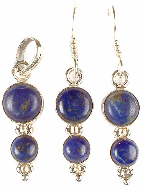 Twin Lapis Lazuli Pendant with Matching Earrings