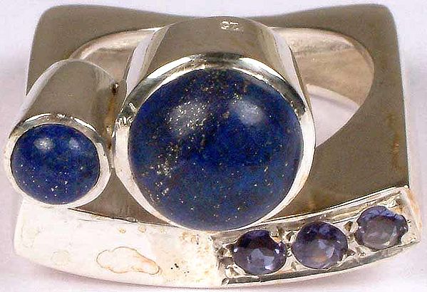 Twin Lapis Lazuli Ring with Faceted Iolite