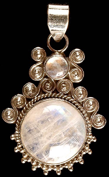 Twin Rainbow Moonstone Pendant with Spiral