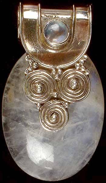 Twin Rainbow Moonstone Pendant With Spirals