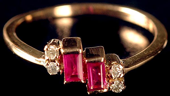 Twin Ruby Finger Ring with Diamonds