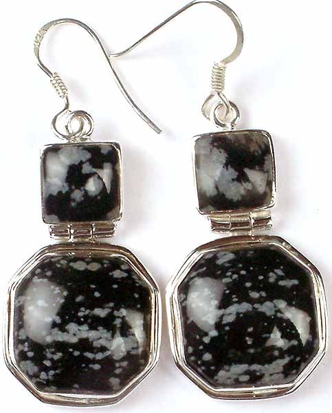 Twin Snowflake Obsidian Earrings