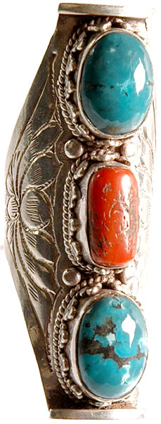 Twin Turquoise Nepalese Ring with Coral