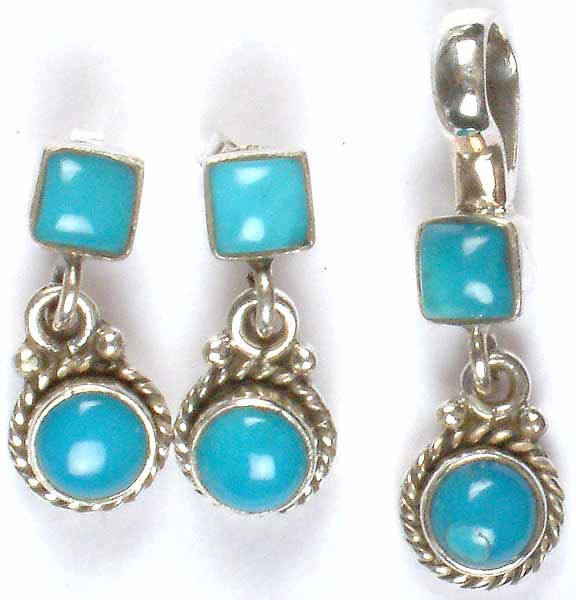 Twin Turquoise Pendant and Earrings Set