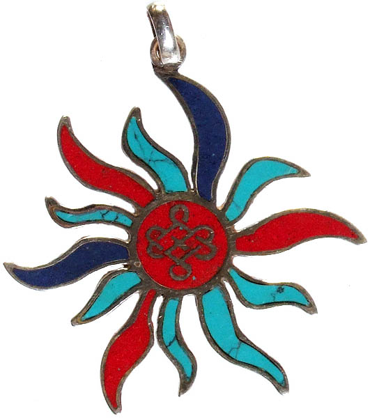 Twirling Inlay Pendant with Central Endless Knot (Ashtamangala)