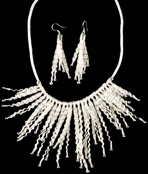 Twisted Weave Net Necklace with Earrings Set