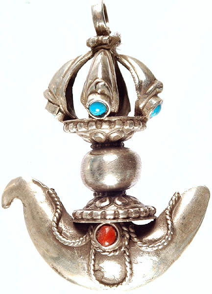 Vajra-chopper Pendant with Coral and Turquoise