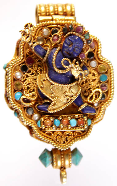 Vajrapani Gau Box Gemstone Pendant with Vajrayogini Inside (Lapis Lazuli, Ruby, Turquoise, Emerald, Coral, Pearl and Citrine