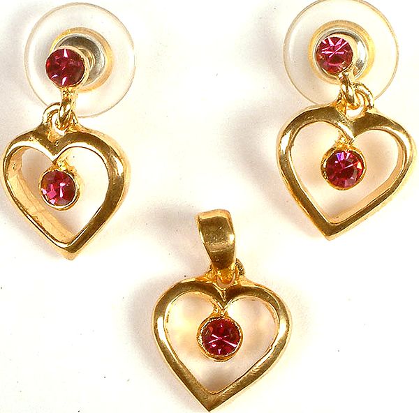 Valentine Golden Pendant with Matching Earrings Set