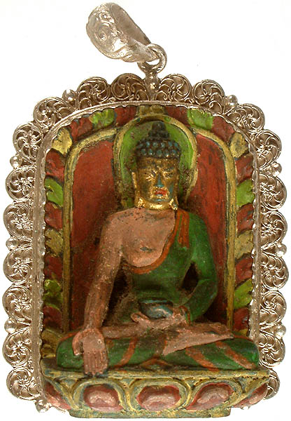 Varada-Mudra Seated Buddha with Filigree Aureole Border