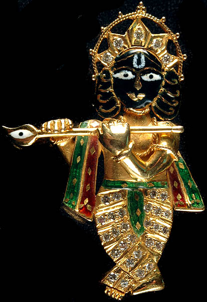 Venugopala (Fluting Krishna) Meenakari Pendant with Diamonds