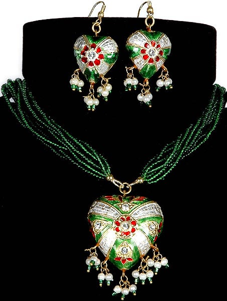Victoria Cross Islamic Green Necklace with Matching Earrings