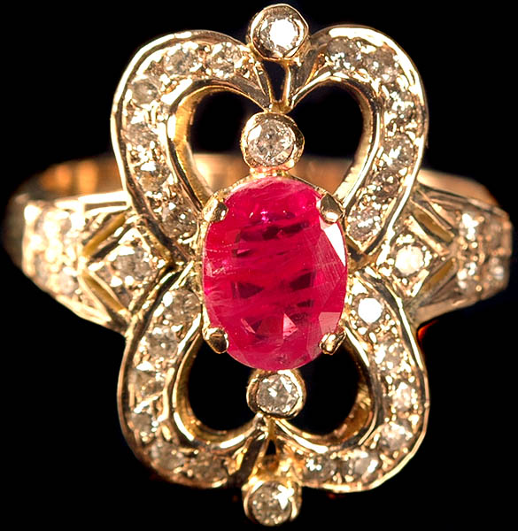 Victorian Diamond Finger Ring with Central Ruby