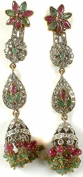 Victorian Earrings with Ruby and Emerald