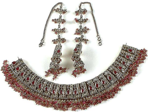 Victorian Ruby Necklace and Earrings Set