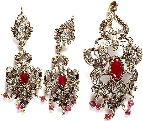 Victorian Ruby Pendant with Earrings