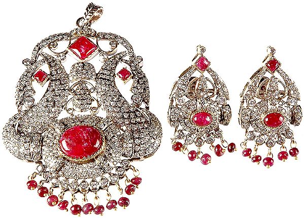 Victorian Ruby Pendant with Earrings
