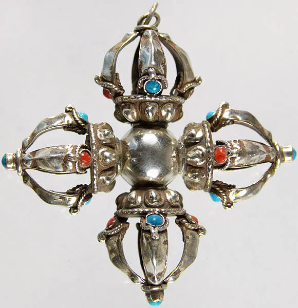 Vishva Vajra Pendant with Coral and Turquoise