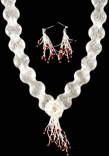 Weave Net Shower Necklace with Australian Crystal and Earrings Set