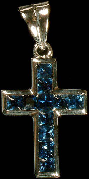 White Gold Blue Sapphire Cross Pendant (Eleven Sapphires = 1.25 Carats)