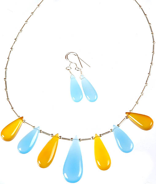 Yellow Chalcedony and Blue Chalcedony Necklace