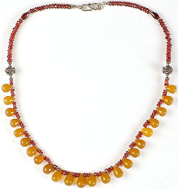 Yellow Chalcedony Drop Necklace with Garnet