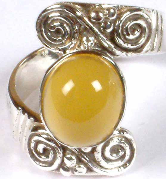 Yellow Chalcedony Ring with Spirals