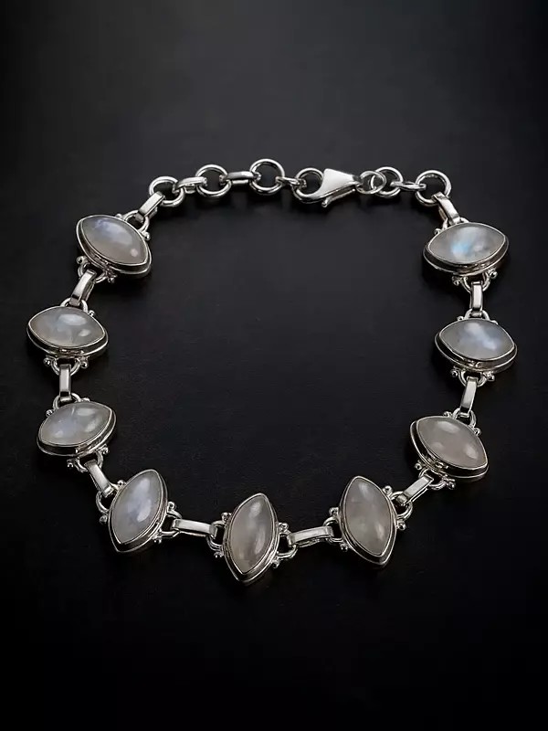 Sterling Marquise Bracelet with Rainbow Moonstones