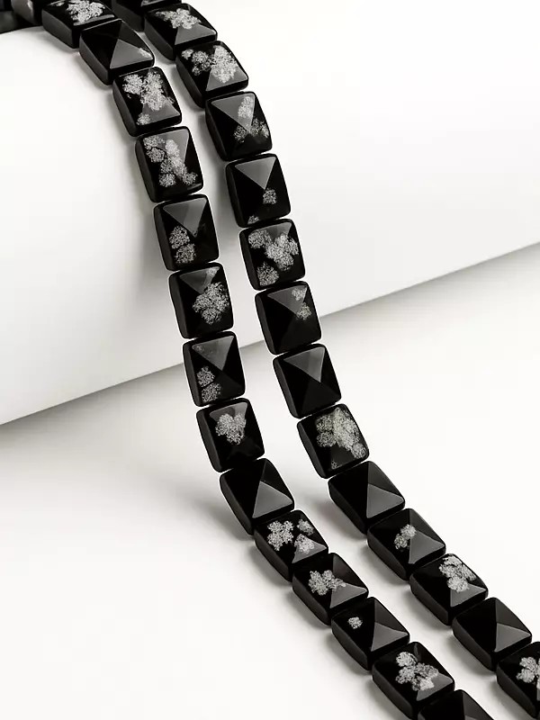 Black Snowflake Obsidian Faceted Chewing Gum | Gemstone Beads