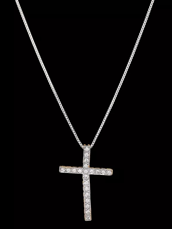 Stone Studded Brass Cross Pendant