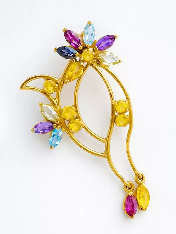 Designer Gold Pendant with Faceted Gemstones