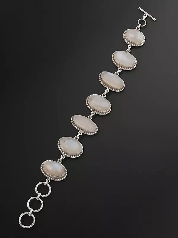 Cabochon Rainbow Moonstone Studded Bracelet